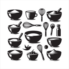 Kitchen Utensils Illustration: Bowls Spoons Whisk and Cooking Elements