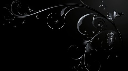 Elegant Black and White Floral Design on black background