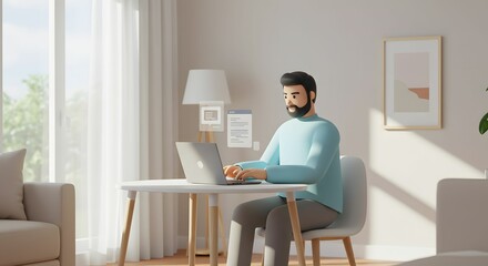 Modern Man Working From Home 3D Render of Productive Remote Worker