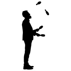 Man Juggler Silhouette. Isolated on White Background.