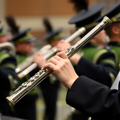 hands of a flute player during a marching band rehearsal