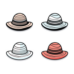 Colorful Summer Hats with Flowers and Ribbons Vector