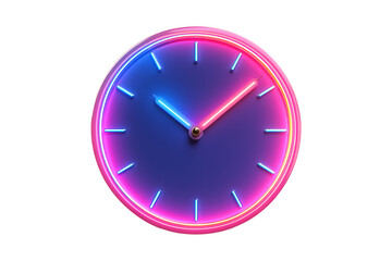 A clock symbol is shown in neon light isolated on transparent background
