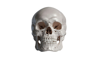 Realistic human skull model used for educational purposes in anatomy studies, showcasing detailed structure and features for scientific learning