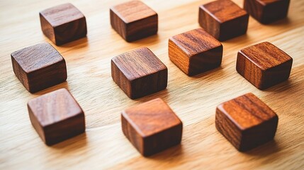Wooden cube blocks arranged in a clean, minimalist design, symbolizing simplicity and order