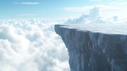 Frozen cliff edge above clouds