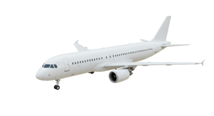 3D commercial airplane in flight isolated on white background, perfect for air travel services, aviation branding, vacation promotions, and airline industry digital content or travel apps