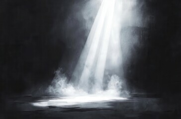 Ethereal Light Beam Illuminating Foggy Space in Dark Environment with Atmospheric Effects and Mysterious Ambiance for Artistic and Creative Projects