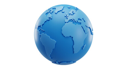 Fototapeta premium 3D blue globe icon with raised continents isolated on white background, symbolizing global communication, worldwide connection, international business, and geography educational content