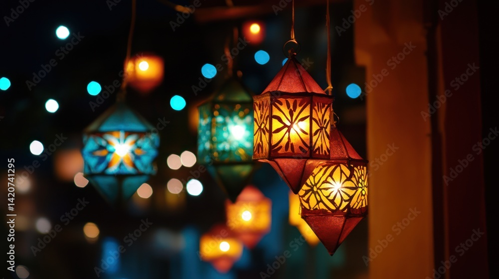 Poster enchanting display of illuminated lanterns, creating a captivating festive atmosphere