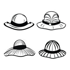 Stylish Beach Hats and Headwear Vector Set