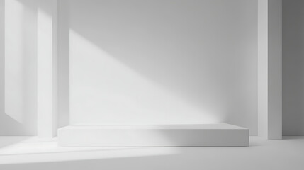 Fototapeta premium A white room with a white pedestal in the center