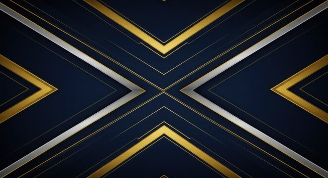 Design an abstract geometric pattern with metallic gold and silver accents symbolizing luxury and premium quality