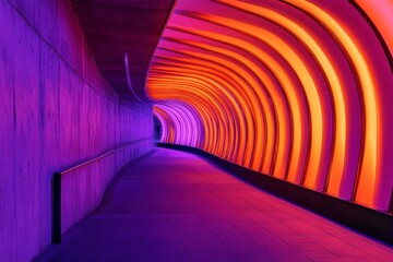 Obraz premium Vibrant, colorful tunnel walkway. Dynamic lighting creates a mesmerizing passage
