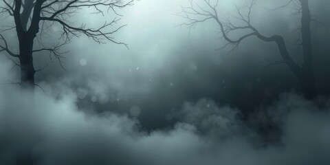 Spooky Foggy Forest Mystical Halloween Background Dark Trees Night Scene