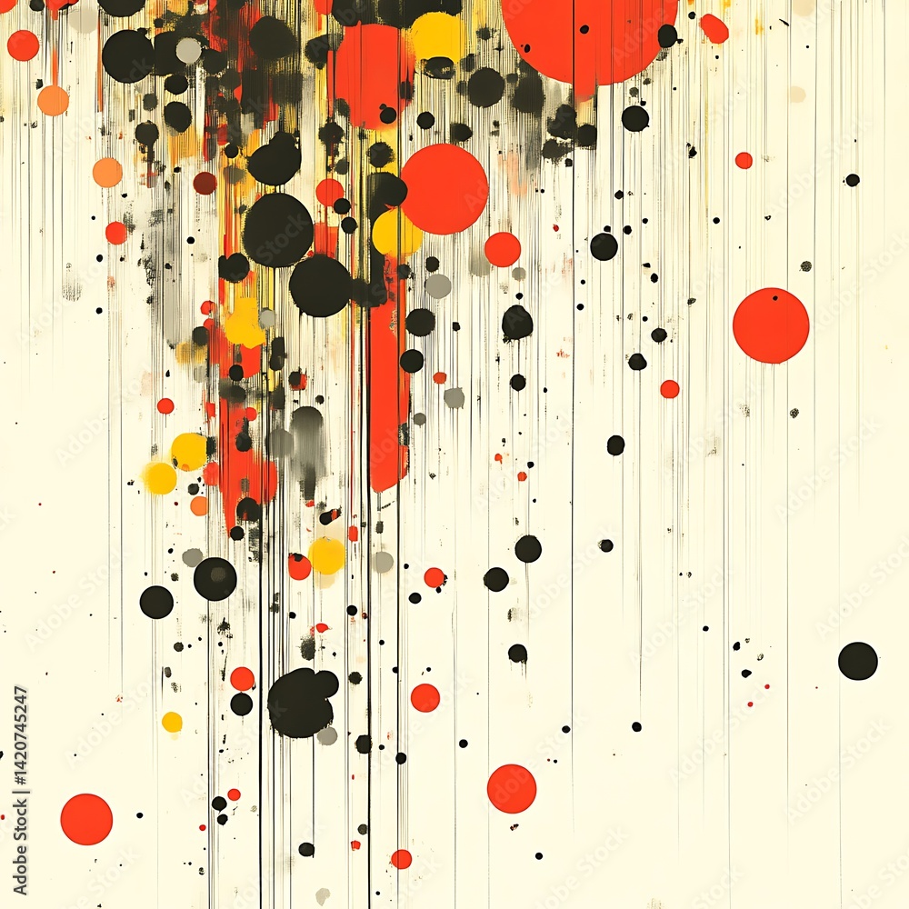 Poster abstract art with circles and streaks. a dynamic composition of various sized circles in vibrant col