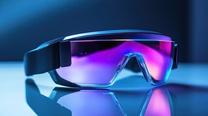 Futuristic extended reality glasses reflecting digital content on surface