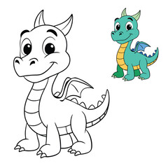Adorable cartoon dragon with a big smile, chubby cheeks, and bright eyes. Its tiny wings, playful pose, and cheerful vibe make it irresistibly happy and cute!
