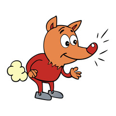 Little pig stands firm as the Big Bad Wolf huffs and puffs, blowing fiercely at the sturdy brick house—but it won’t budge! Classic fairy tale showdown in action.