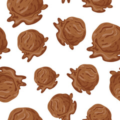 seamless pattern with melting chocolate ice cream scoop icon for various summer designs