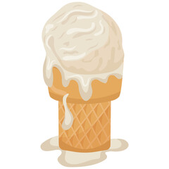 icon of white vanilla ice cream in a waffle cup, for various summer designs