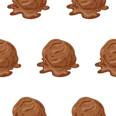 Pattern with melting chocolate ice cream scoop icon for various summer designs