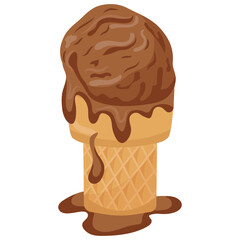 icon of chocolate ice cream in a square waffle cup, for various summer designs