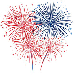 Red And Blue Fireworks Display Against A White Background