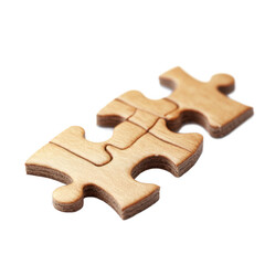 Fototapeta premium Two Light Brown Wooden Puzzle Pieces Interlocked on Transparent Background