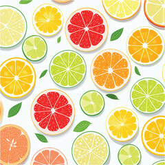 Obraz premium Juicy Summer Fruits Illustration with Oranges, Limes, and Strawberries