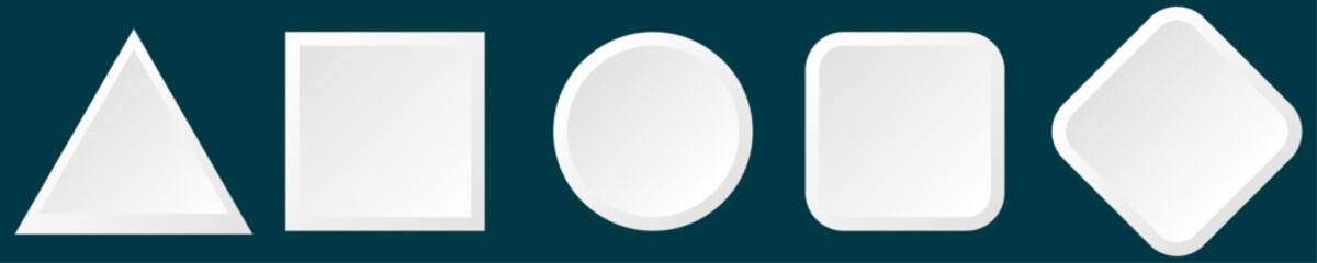 Icon set with geometric 3d white gradient shape | Button set with blue background luxury model for presentation, signal, business, decoration | Creative triangle, circle, square abstract shape