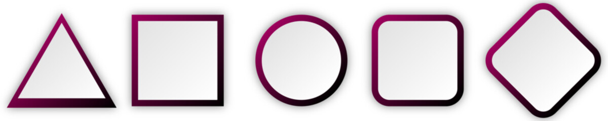 Icon set with geometric 3d carmine gradient shape | Button set with white background luxury model for presentation, signal, business, decoration | Creative triangle, circle, square abstract shape