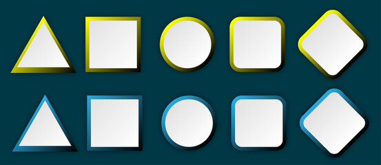 Icon set with geometric 3d yellow, blue gradient shape | Button set with luxury model for presentation, signal, business, decoration | Creative triangle, circle, square abstract shape