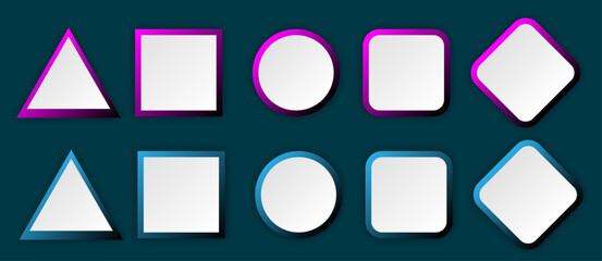 Icon set with 3d geometric shape with blue, magenta | Button set with luxury model for presentation, signal, business, decoration | Creative triangle, circle, square abstract shape