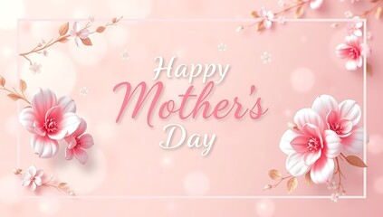 Naklejka premium Dreamy bokeh pink border with stylized flowers, soft abstract Mother's Day template