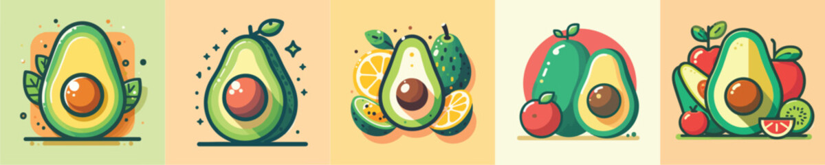 Collection of modern avocado vector designs