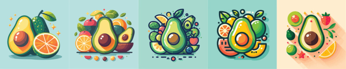 Collection of modern avocado vector designs