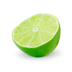 Perfect cutout green half piece citrus - isolated background and shadow - perspective  view