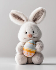 Fototapeta premium A stuffed rabbit holding an Easter egg