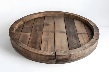 Rustic Round Wooden Tray, Aged Oak Wood Texture, Farmhouse Decor