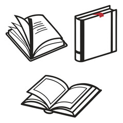 Four Simple Line Drawings of Books in Different Positions