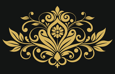 Golden floral ornament with abstract floral design showcases a vintage vector pattern of ornate flower elements in a seamless and elegant style.