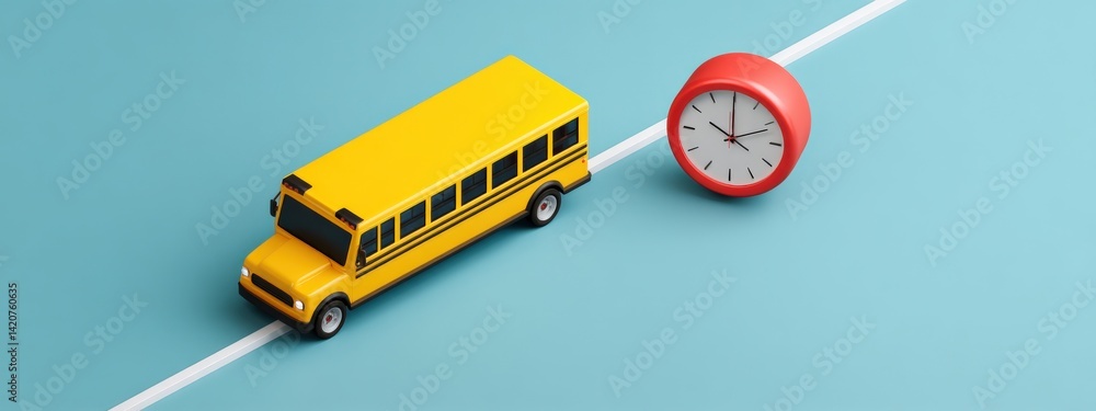 Poster animated icon of school bus and clock showing tracking time, school bus gps tracking