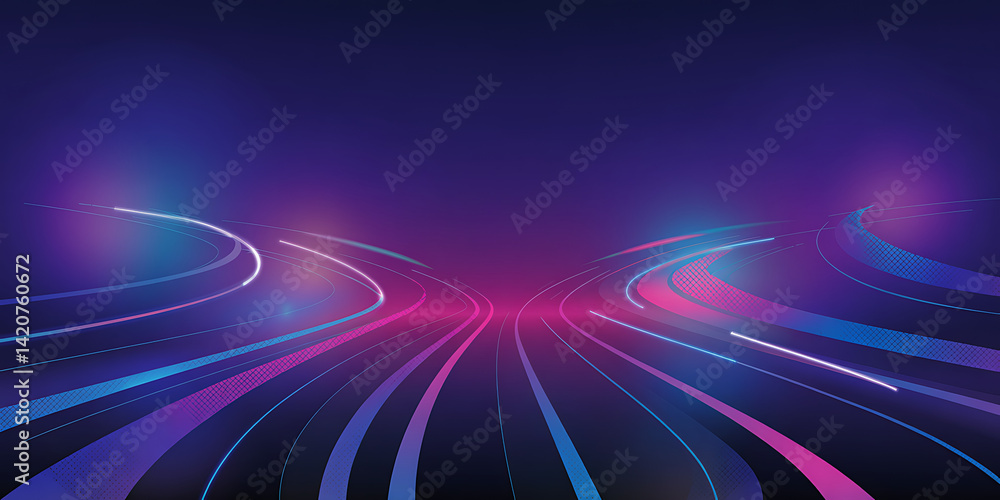 Poster vibrant abstract background with flowing lines in shades of blue and pink creating a sense of moveme