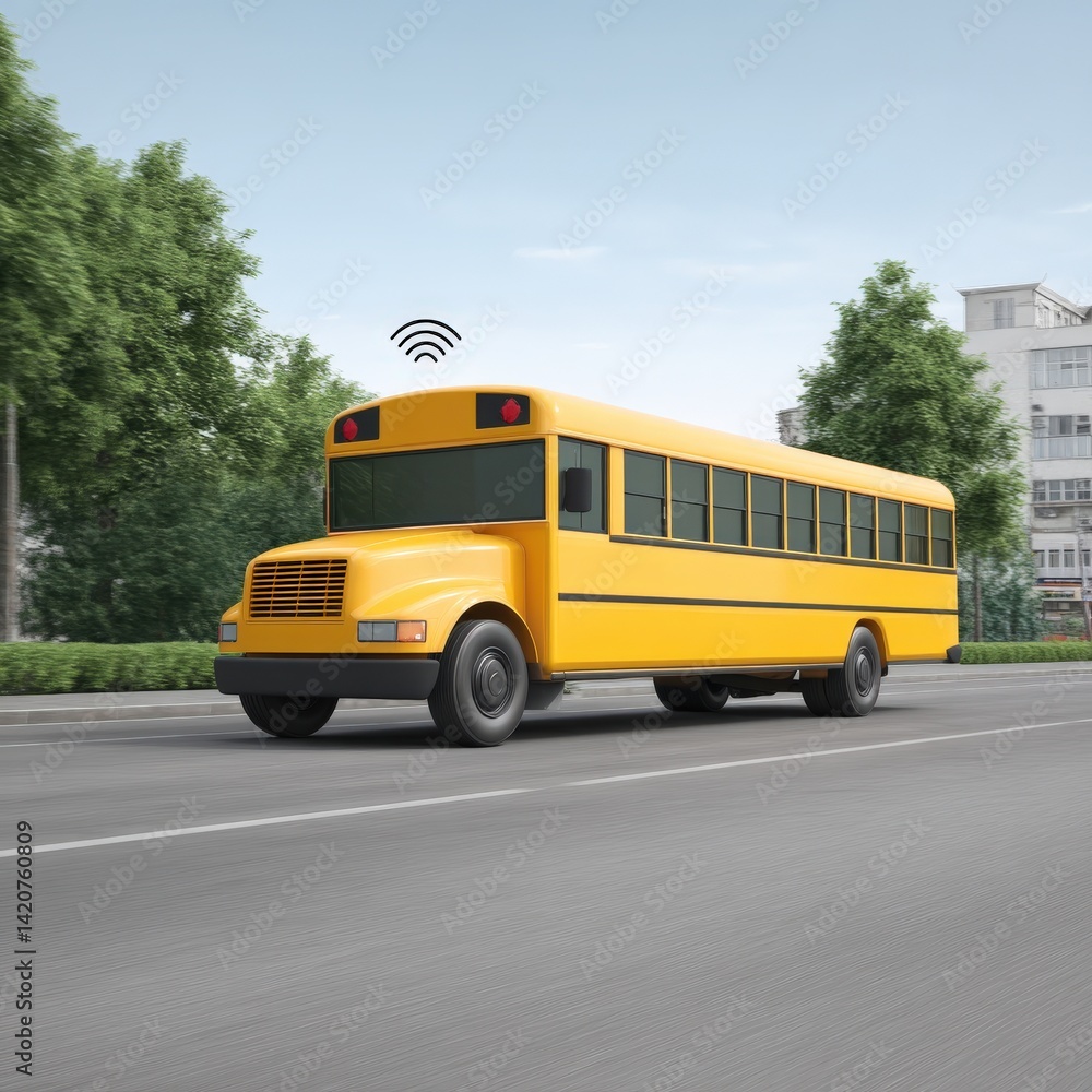 Poster autonomous school bus using gps for route correction, school bus gps tracking