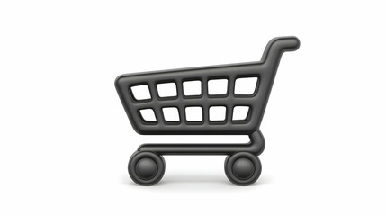 Black Shopping Cart on White Background for Retail Commerce and Online Shopping