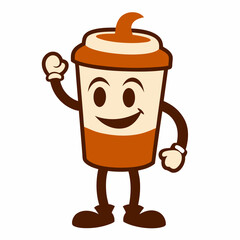 Retro Cartoon Coffee Cup Mascot Vintage Style Coffee Drink Character Illustration
