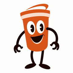 Retro Cartoon Coffee Cup Mascot Vintage Style Coffee Drink Character Illustration
