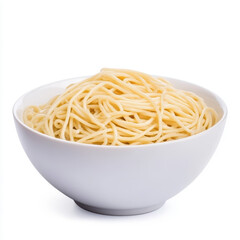 Plain cooked noodles in a white bowl on a white background