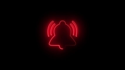 Glowing red neon notification Bell Icon on dark background. Alert ringing symbol for mobile App, website UI, UX, modern futuristic digital technology concept design, vector graphic illustration. 4k - Powered by Adobe